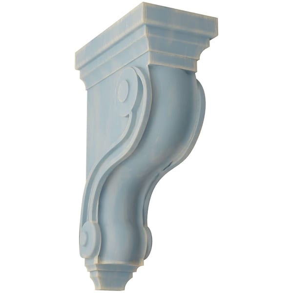 Ekena Millwork 3 3/8"W x 6 1/2"D x 10 1/2"H Boston Traditional Scroll Wood Vintage Decor Corbel, Driftwood Blue CORWD03X06X10TSBU - main